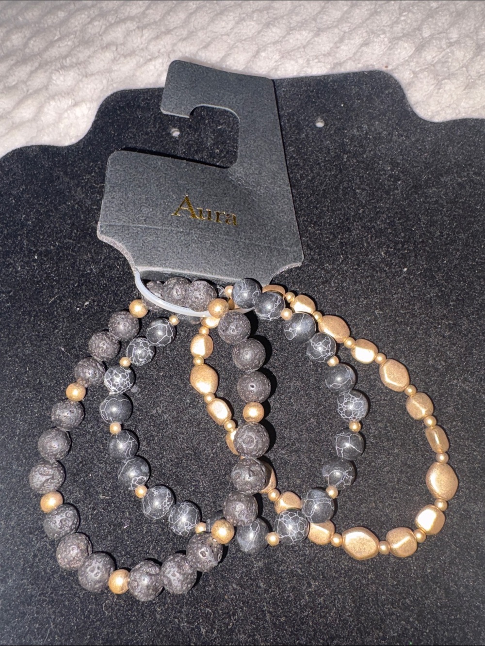 Aura Black and Gold Beaded Bracelet Trio